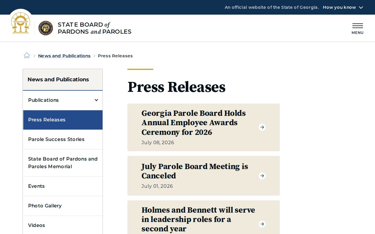 Candler County parole and probation Georgia Board meeting notices