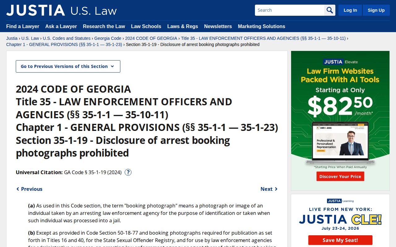 Georgia booking-photo law for Candler County released inmate mugshots